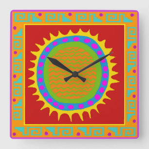 Petroglyph Sun Folk Art Wall Uhr