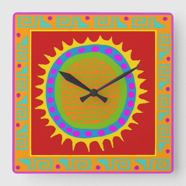 Petroglyph Sun Folk Art Wall Uhr (Vorderseite)