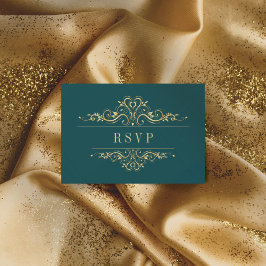 Petrol grün Elegant Golden Frame Luxus RSVP Karte