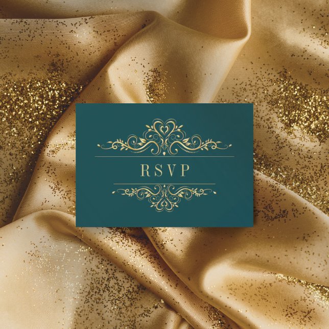 Petrol grün Elegant Golden Frame Luxus RSVP Karte (Von Creator hochgeladen)