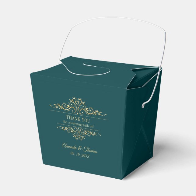 Petrol-grüne, goldene Rahmenhochzeit Geschenkschachtel (Vorderseite)