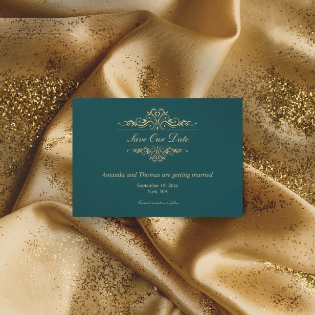 Petrol vert cadre doré enregistrer la carte de dat (Créateur téléchargé)