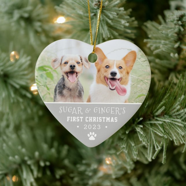 Pet's erste Weihnachtsbaum Print Gray Foto Keramik Ornament (Baum)