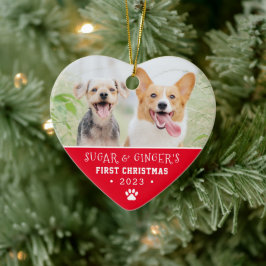 Pet's erste Weihnachtspaw Print Bright Red Foto Keramik Ornament