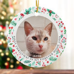 Pet's First Christmas 2 Foto Wasserfarben Streifen Keramik Ornament<br><div class="desc">Feiern Sie mit diesem festlichen Design von Aquarellweih-Botanicals wie Kiefern, Heiligen, roten Beeren und vielem mehr das erste Weihnachtsfest Ihres Haustieres in ihrer ewigen Zuhause. Dies ist ein 2-Foto-Design, sodass Sie mehrere Bilder Ihres Haustieres (vorne und hinten) haben können. Passen Sie den Namen, den Text und die Foto an. Sehen...</div>