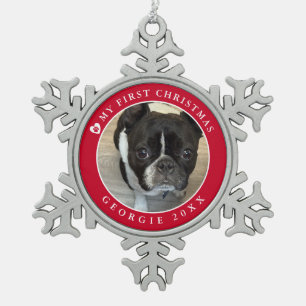 Pet's First Christmas Foto Schneeflocken Zinn-Ornament
