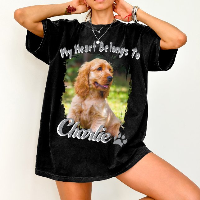 Pet's Simple Modern Cool, Name My Heart Belongs To T-Shirt (Von Creator hochgeladen)