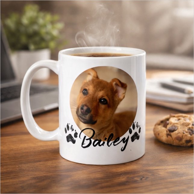 Pet's Simple Modern Cool Typography Name and Photo Kaffeetasse (Von Creator hochgeladen)
