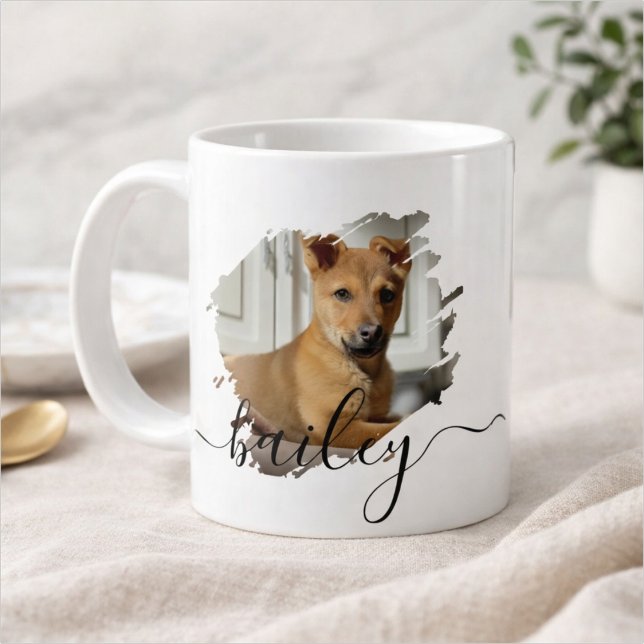 Pet's Simple Modern Cool Typography Name and Photo Kaffeetasse (Von Creator hochgeladen)