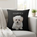 Pet's Simple Modern Elegant Chic Name and Photo Kissen<br><div class="desc">Showcase your beloved furry friend with our adorable personalized pet photo and name throw pillow! This chic black pillow features a charming image of a white puppy, ready for you to customize with your own dog's photo and name. It's the perfect way to add a personal touch to your home...</div>