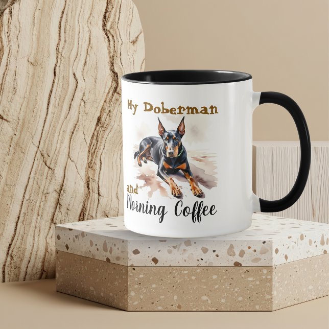  Pets Watercolor Blacks/Brown Doberman Personalize Tasse (personalize this watercolor design)