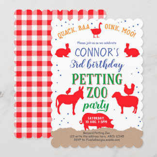 Petting Zoo, Boy, Banyard Farm Animal Birthday Einladung