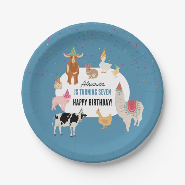 Petting Zoo Party Animals Barnyard Birthday Boy Pappteller (Vorderseite)