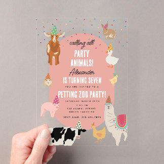 Petting Zoo Party Animals Barnyard Birthday Girl Acryleinladungen