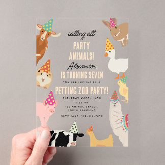 Petting Zoo Party Animals Barnyard Birthday Kids Acryleinladungen