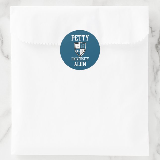 Petty University Alum grad alma matter lustig blau Runder Aufkleber (Tasche)