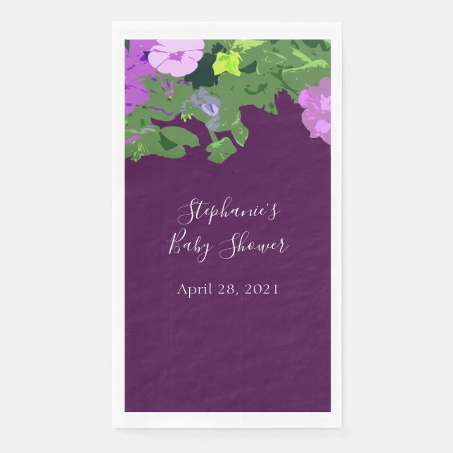 Petunia Floral Eggplant Lila Baby Dusche Hübsch Serviette (Vorderseite)