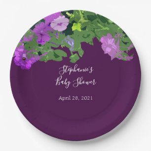 Petunia Floral Eggplant Lila Babydusche Hübsch Pappteller