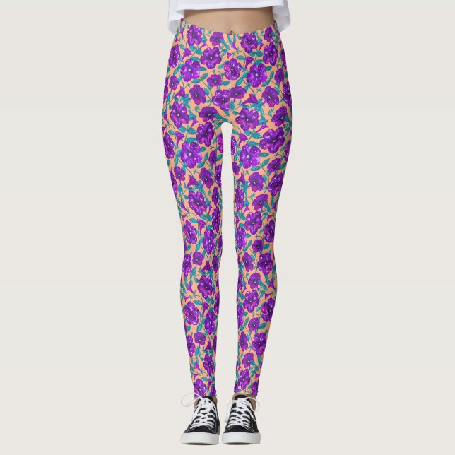 Petunia Night Sky auf Aprikosenunterlage Tablette Leggings (Vorderseite)