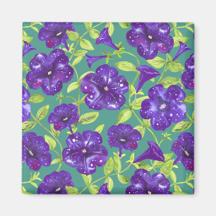 Petunia Night Sky auf aquamarinem Hintergrund Thro Magnet