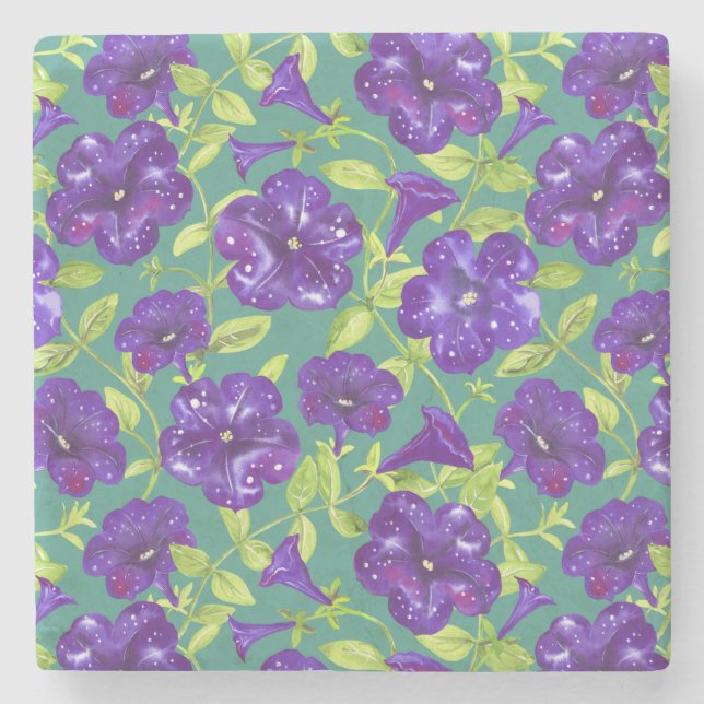 Petunia Night Sky auf aquamarinem Hintergrund Thro Steinuntersetzer (Vorderseite)