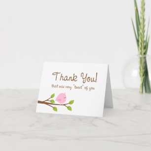 Peu de carte de remerciements de birdie - rose