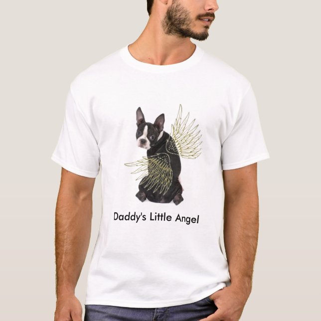 Peu de T-shirt d'ange de Boston Terrier du papa (Devant)