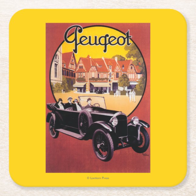 Peugeot-Automobil-förderndes Plakat Rechteckiger Pappuntersetzer (Vorderseite)