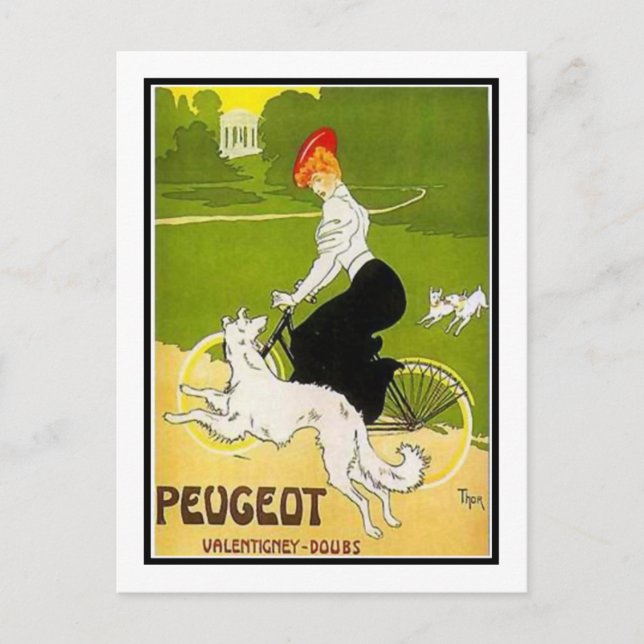 Peugeot Frau mit Hund Postkarte (Vorderseite)