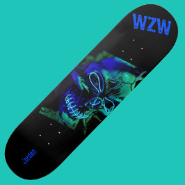 Peur Badass Neon Blue Skull Monogramme Skateboard