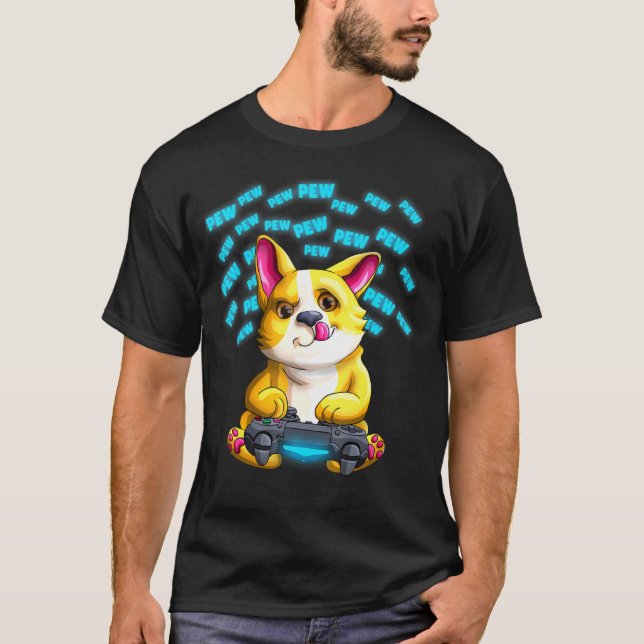 Pew Gamer Corgi Welsh Pewpewpew Video Gaming T-Shirt (Vorderseite)