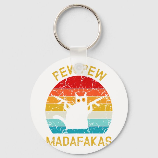 Pew Madafakas Pew Guns Funny Black Cat Retro Vinta Schlüsselanhänger (Vorderseite)