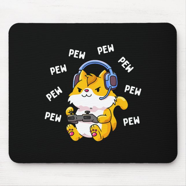 Pew Pew Gamer Cat Video Game Cats Gaming Kitty Lov Mousepad (Vorne)