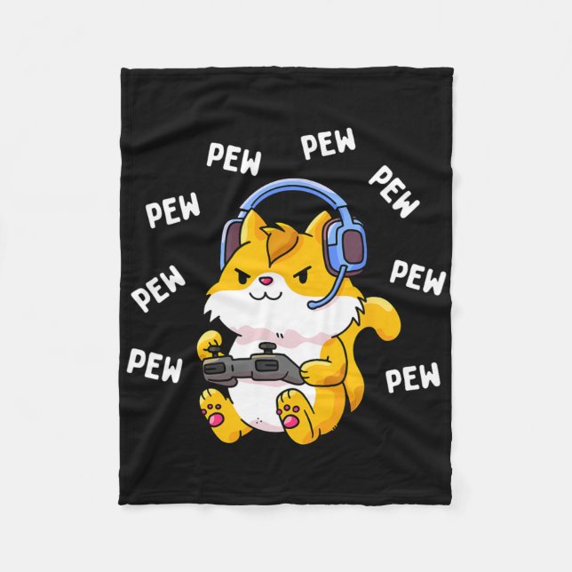 Pew Pew Gamer Katze Videospiel Katzen Gaming Kitty Fleecedecke (Vorderseite)