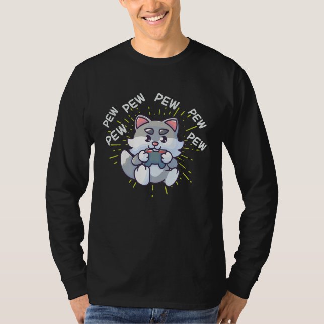 Pew Pew Gaming Cat Video Game Gaming Console Gamin T-Shirt (Vorderseite)