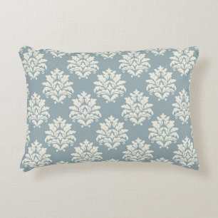 Pewter Blue und Alabaster Damask Akzent Pillow Dekokissen