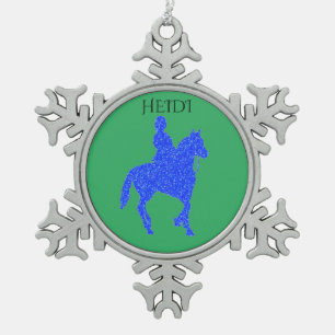 PEWTER" HORSEBACK RIDING" SNOWFLAKE ORNAMENT. SCHNEEFLOCKEN Zinn-Ornament
