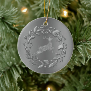 Pewter Rentier und Kraut Weihnachten Keramikornament