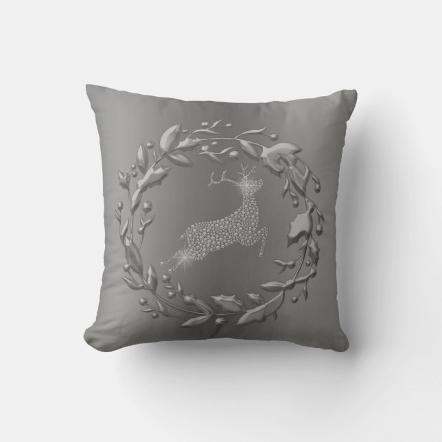 Pewter Rentier und Kraut Weihnachten Kissen (Vorderseite)