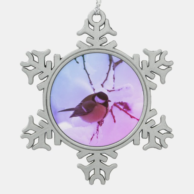 Pewter Snowflake Dekoration Vogelschnee Schneeflocken Zinn-Ornament (Vorderseite)