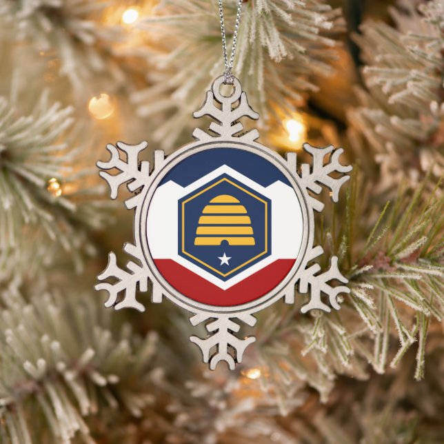 Pewter Snowflake Ornament with Utah Flag (Baum)