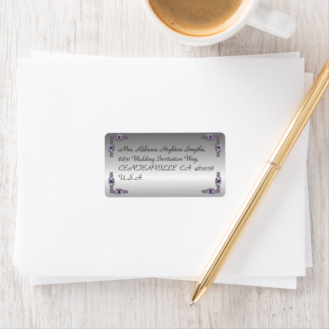 Pewter und Lila Jewel Wedding Address Adressaufkleber (Insitu)