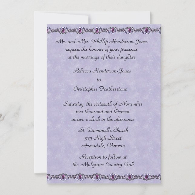 Pewter und Lila Jewel Wedding Einladung (Vorderseite)