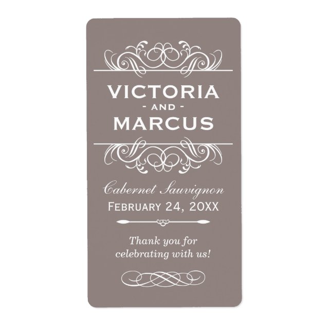 Pewter Wedding Wine Bottle Monogram Fevor Labels (Vorne)