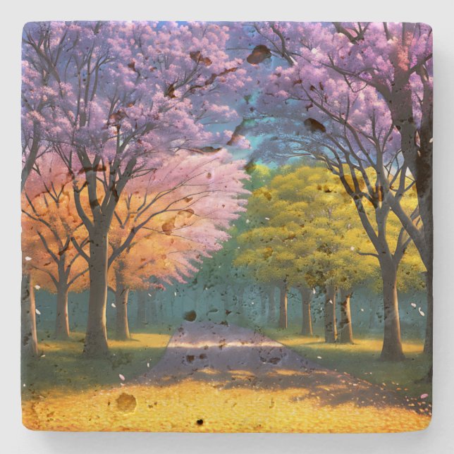 **"Pfad des Lila: Jacaranda Walkway"*** Steinuntersetzer (Vorderseite)