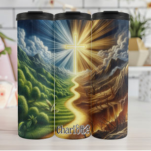 Pfad zum beleuchteten Kreuz Thermosbecher