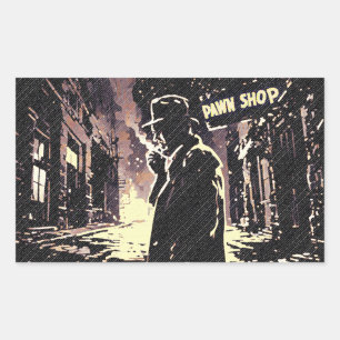 Pfandleihe Retro Urbaner Rauher Pop-Art-Stil Rechteckiger Aufkleber