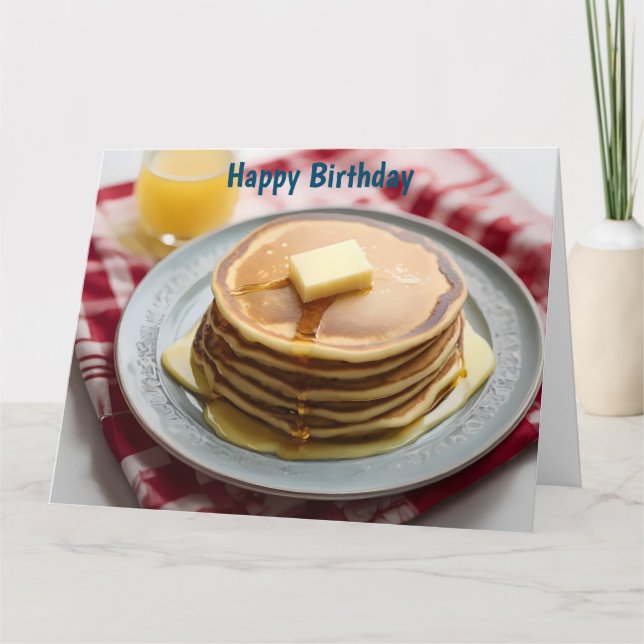 Pfannkuchen auf einem mit Sirup bedeckten Teller Karte (Vorderseite)