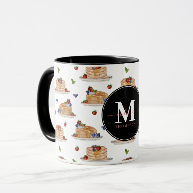 Pfannkuchen Beeren Frühstück Brunch Monogramm Name Tasse (Vorderseite Links)
