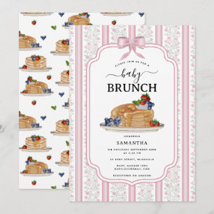 Pfannkuchen Brunch Rosa Botanische Babyparty Einladung